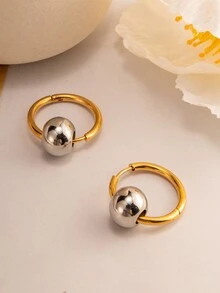 1對18k不銹鋼2.0*16mm幾何形狀金色極簡耳環,女性和女孩的時尚珠寶禮物 - 彩色 - 查看 3