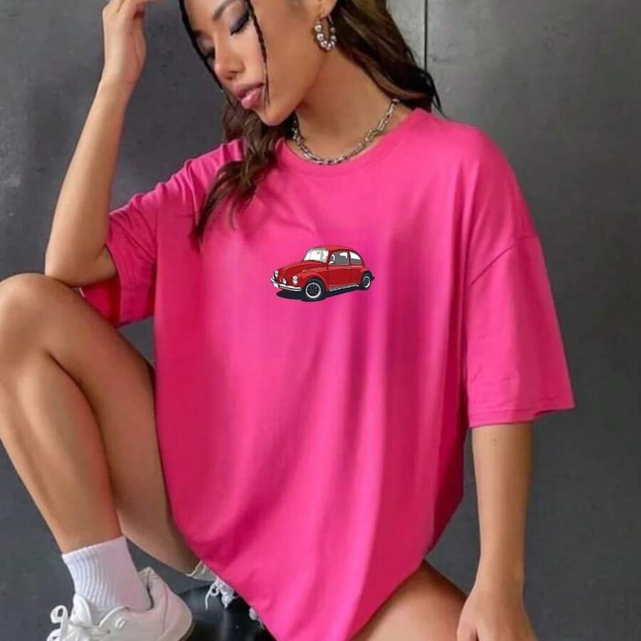 Women T-Shirts - 玫紅色 - 查看 1