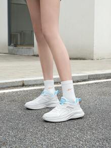 Warrior休閒運動鞋,系帶實色時尚輕量透氣女鞋全季通穿網眼跑步鞋 - 淺粉色 - 查看 1
