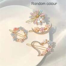 4入組花瓣鑽石髮夾,優雅時尚鋅合金裝飾性頭飾,適用於女性女孩 - 彩色 - 查看 2