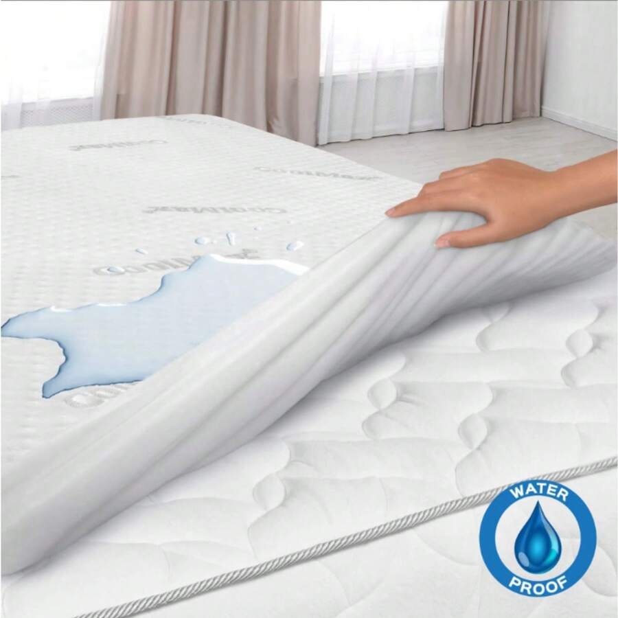Protector de Colchón King Size Impermeable Tela Suave Varias Capas Alta tecnología CoolMAX, Hipoalergénico, Antiácaros, Suave, no genera calor. - Blanco - Ver 1