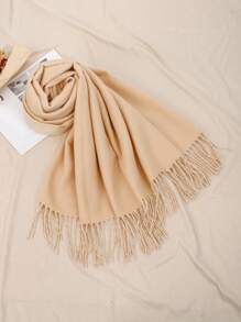 1入女性米色針織仿羊絨暖軟雙面流蘇長圍巾和頸巾。適用於戶外休閒、假期、節日派對和聚會。優雅時尚的物品,適合各種場合。尺寸180cm*70cm - 米色 - 查看 3