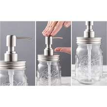 LAOPAO 1pc Mason Jar Style Glass Soap Dispenser Bottle With Press-Type Stainless Steel Pump For Shampoo, Soap, Lotion, Conditioner, 500ml - Silver - View 3