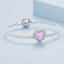 bamoer 1 PC 925 Sterling Silver Pink Flower Beads Retro Rose Beads Love Beads For Women Bracelet And Necklace DIY Fine Valentine's Day Gift Valentines