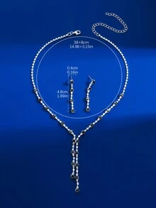 3入組時尚鑲嵌鑽石項鍊和耳環套裝 - 彩色 - 查看 4