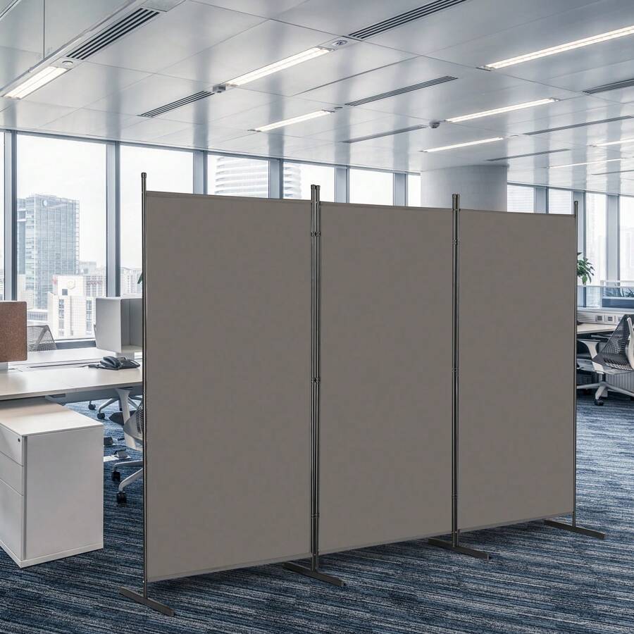 FCH 6FT Trifold 130g Polyester Fabric Plastic Foot Carbon Steel Frame Foldable Screen Gray/Brown - Grey - View 1