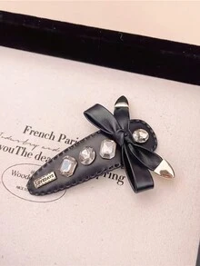 1入女士多色鑲鑽蝴蝶結pu皮時尚髮夾,適合日常佩戴 - 彩色 - 查看 4