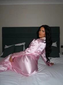 Nina Bonheur Women's Color Block Button Down Loose Fit Pajamas Set, Suitable For All Seasons - Pink - View 2