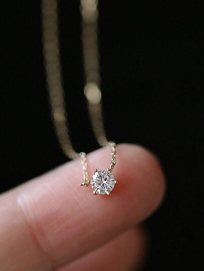 BALMORA 1pc S925 Sterling Silver Necklace With Cubic Zirconia, Adjustable Collarbone Chain, Stylish Six-Prong Design, Gift For Girls