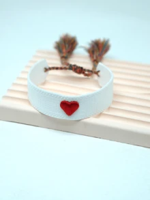 1pc Embroidered Heart Shaped Bohemian Handmade Braided Tassel Bracelet, Suitable For Couples As Gift - love - View 10
