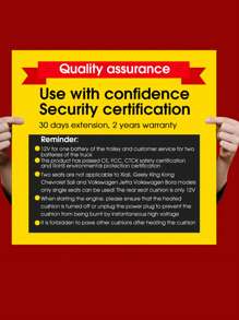 汽車加熱座墊,12伏電力汽車座椅套,冬季暖手寶,通用單人座 - 黑色 - 查看 7