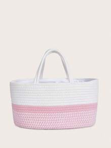 编织手提尿布收纳袋婴儿沐浴家庭装饰礼品 - 粉色 - 查看 2