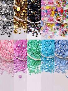 2/3/4/5/6/8/10/12mm半圓形平底AB色假珍珠亞克力樹脂半珍珠DIY手機指甲藝術裝飾配件 - 金黃色 - 查看 1