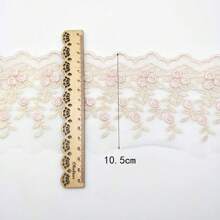 1碼粉色和米色花形水溶花邊,10cm寬度,可用於服裝配件 - 粉色 - 查看 2