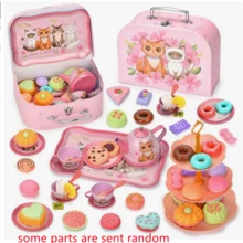 1套少年玩具仿真食品,甜點蛋糕,咖啡休息時間,下午茶玩具禮盒套裝,含貓頭銜茶具套裝,甜點和手提箱,茶具,錫製茶會玩具禮盒,學習造型和顏色的玩具禮物 - 粉色 - 查看 1