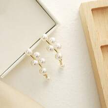 1對歐美復古長珍珠和流蘇垂掛耳環,配有葡萄狀吊墜,適合女性 - 彩色 - 查看 2