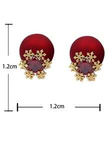 1pair Red Frosted Crystal Snowflake Stud Earrings For Women, High-End, Cute And Exquisite, Front-Back Style - Multicolor - View 2