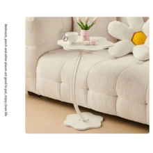 1pc Cream Colour Minimalist Side Table, Creative Wrought Iron Side Table For Living Room, Small Coffee Table, Floor Tray Corner Table, Bedside Table - White - View 6