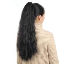 liangyuan 1個24英寸長的水波馬尾接駁頭,用於女性玉米浪鉗夾馬尾接駁頭,防熱合成馬尾假髮頭髮配件 - 黑色 - 查看 4