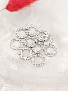 10pcs/Set Embossed Pleated Double Hole Round Pendant Jewelry For Diy Necklace, Bracelet Accessories - Silver - View 2