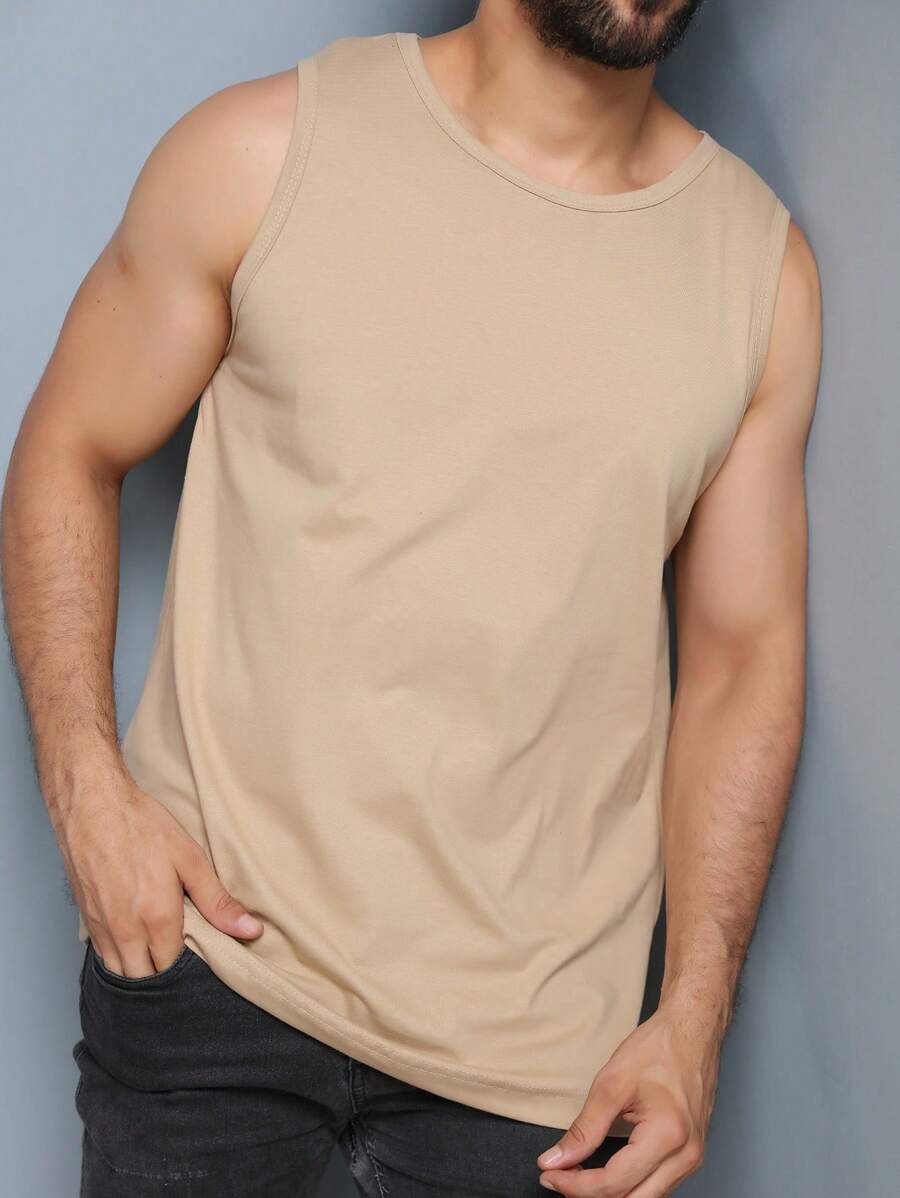 Men Tank Tops - 杏色 - 查看 1