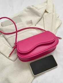 復古女士純色坐墊包,優雅肩袋pu材質,適用於女性日常使用 - 玫紅色 - 查看 4