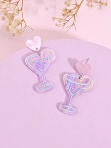 1pair Fashionable Jelly-Colored Geometric Heart & Wine Glass Shaped Pendant Earrings For Women - Multicolor - View 2