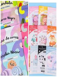 100 Mascarillas Coreanas Kawaii Mascarillas Faciales Hidratantes de Tela - Multicolor - Ver 1