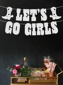 1 Set Let's Go Glitter Banner - Silver, 5 Ft. | Bachelorette Party Decorations, Cowgirl Birthday, Last Rodeo Backdrop, Nashville, Cow Rodeo Theme - Multicolor - View 4