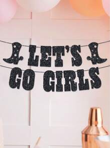 1 Set Let's Go Glitter Banner - Silver, 5 Ft. | Bachelorette Party Decorations, Cowgirl Birthday, Last Rodeo Backdrop, Nashville, Cow Rodeo Theme - Multicolor - View 2