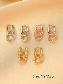 2 件几何双环耳环，女士日常、约会、派对礼物 - 銀色 - 查看 6