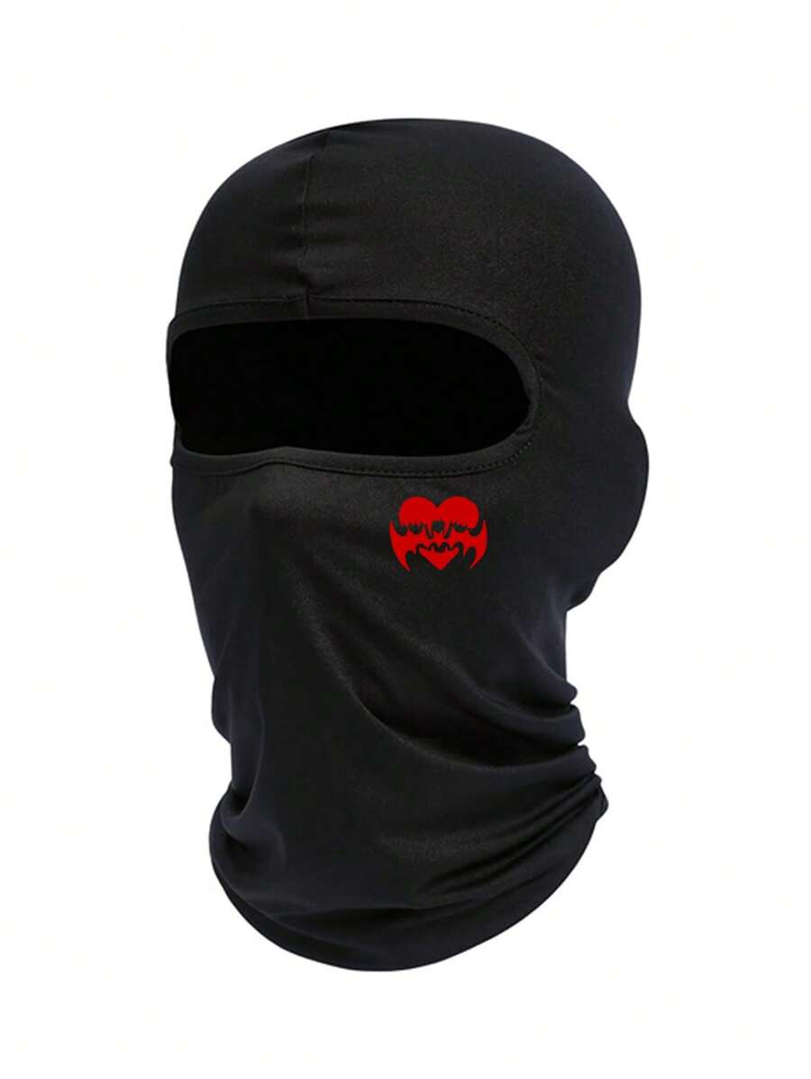 1頂女士拉瓦帽,具有牙齒和心形印花圖案,適用於日常使用,如滑雪面罩、機車拉瓦、頸部保暖器、圍巾、帽子等 - 黑色 - 查看 1