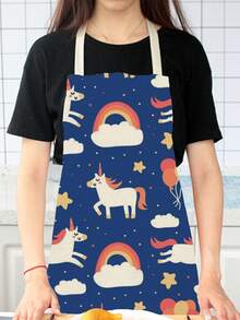 1pc Linen Apron With Unicorn, Butterfly, Dog, Lightbulb And I Love You Pattern - Silver - View 5