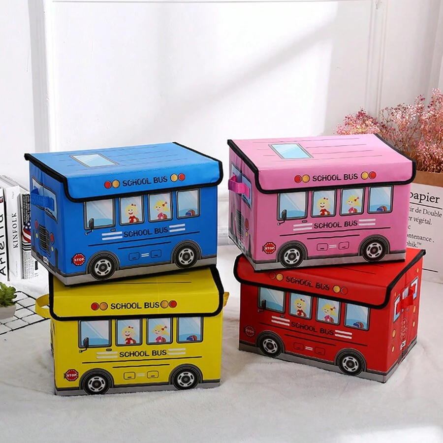 Foldable Cartoon Car Design Storage Box For Children's Clothes, Toys, Snacks, Waterproof & Moistureproof - Red - View 1