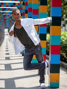 INDICUM Chamarra De Mezclilla Premium Para Hombre Slim Fit - Blanco - Ver 4