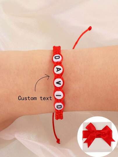 Pulsera personalizada: 1 pulsera de cuerda trenzada hecha a mano con cuentas con letras, adecuada para hombres y mujeres, perfecta para uso diario y texto/nombre/lema personalizado, con estilo, colorida, vintage, sencilla, unisex, casual, linda, personalizada, única, regalo ideal para él, regalo ideal para ella, novia, novio, papá, mamá, familia, amigos, para aniversarios, para cumpleaños, para graduación, para fiesta, joyería de acero inoxidable, pulseras de moda personalizadas con palabras, atuendo vintage