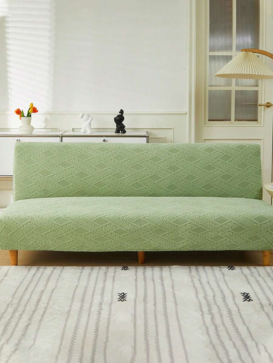 1pc Green Armless Sofa Bed Cover, Elastic Polyester Fiber Sofa Cover With Full Coverage, Detachable And Washable, Suitable For All Seasons - Green - View 1