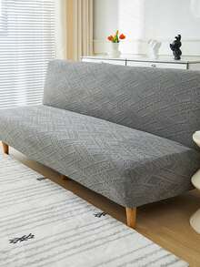 1pc Deep Gray Plush Jacquard Armless Folding Sofa Bed Cover, RV Seat Cover, Elastic Full Coverage Polyester Sofa Slipcover, Removable & Washable, Suitable For All Seasons
