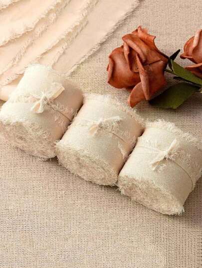 1 Roll Champagne Color, Handmade Edge Chiffon Ribbon, Suitable For Wedding Invitations, Bridal Bouquets, Gift Packaging, DIY Crafts, Scene Decor, Festivals Decor, Room Decor, Home Decor, Offices Decor, Theme Party Decor, Christmas Decor,Christmas