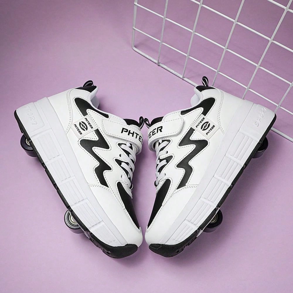 Children'S Roller Skate Shoes With Automatic Invisible Button, Two