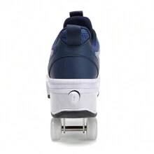 可变形鞋子，学生用可伸缩四轮溜冰鞋，双轮爆破步行鞋带按钮，可行走 - 藍色 - 查看 4