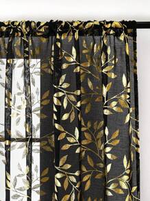 1入現代時尚黑色豪華金屬箔印花葡萄藤和葉紋網紗窗簾,適用於客廳、臥室、陽台 - 黑色 - 查看 7