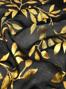 1入現代時尚黑色豪華金屬箔印花葡萄藤和葉紋網紗窗簾,適用於客廳、臥室、陽台 - 黑色 - 查看 6