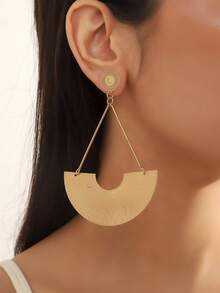 一对波西米亚几何扇形不锈钢耳环（金/银），精致雕刻首饰，时尚女士日常配饰，情人节礼物，个性化派对装饰 - 銀色 - 查看 1