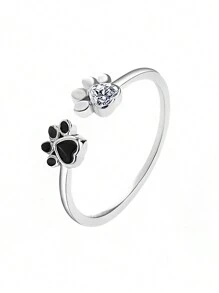 HuooNew Anillo abierto zirconia cúbica pata adorno plata esterlina - Plateado - Ver 2