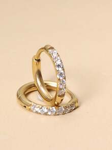 7對時尚金色不鏽鋼耳針套裝,適合男女日常佩戴,敏感耳針,平背耳針,經典金色耳環,無過敏手術不鏽鋼立體方形鋯石耳針,耳針,軟骨螺旋耳針 - 金色 - 查看 15