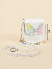 1pc Girls Cute Sparkly Butterfly Flap PU Crossbody Bag, Suitable For Everyday Use - White - View 6