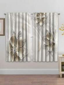 2pcs/Set New Modern Style Digital Print Window Curtains With Rod Pocket For Home Decoration - Multicolor - View 5