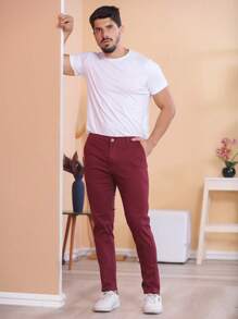 Men Jeans - Burgundy - View 5