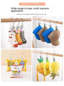 4入組多功能掛鉤夾（隨機顏色）,適用於不留痕跡的毛巾、帽子、襪子、防風褲、勾內褲、晾衣架 - 彩色 - 查看 5